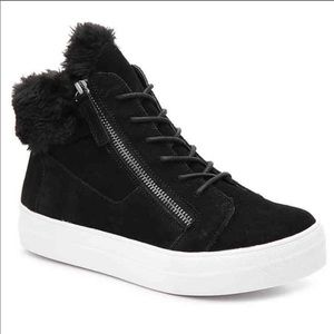 Steve Madden Ganit Black Faux Fur High Top Sneaker